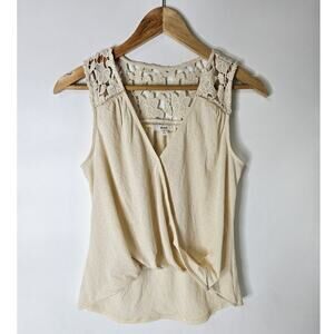 Mine Surplice Gauze Tank Top Beige Lace Vneck Women Size Small Fairycore